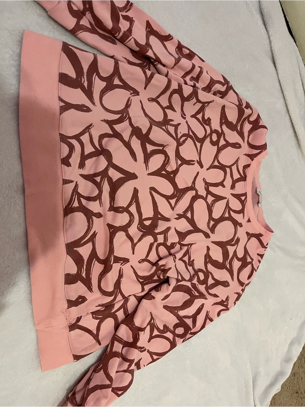 Women's Pink Printed Crewneck Sweater Cardigan